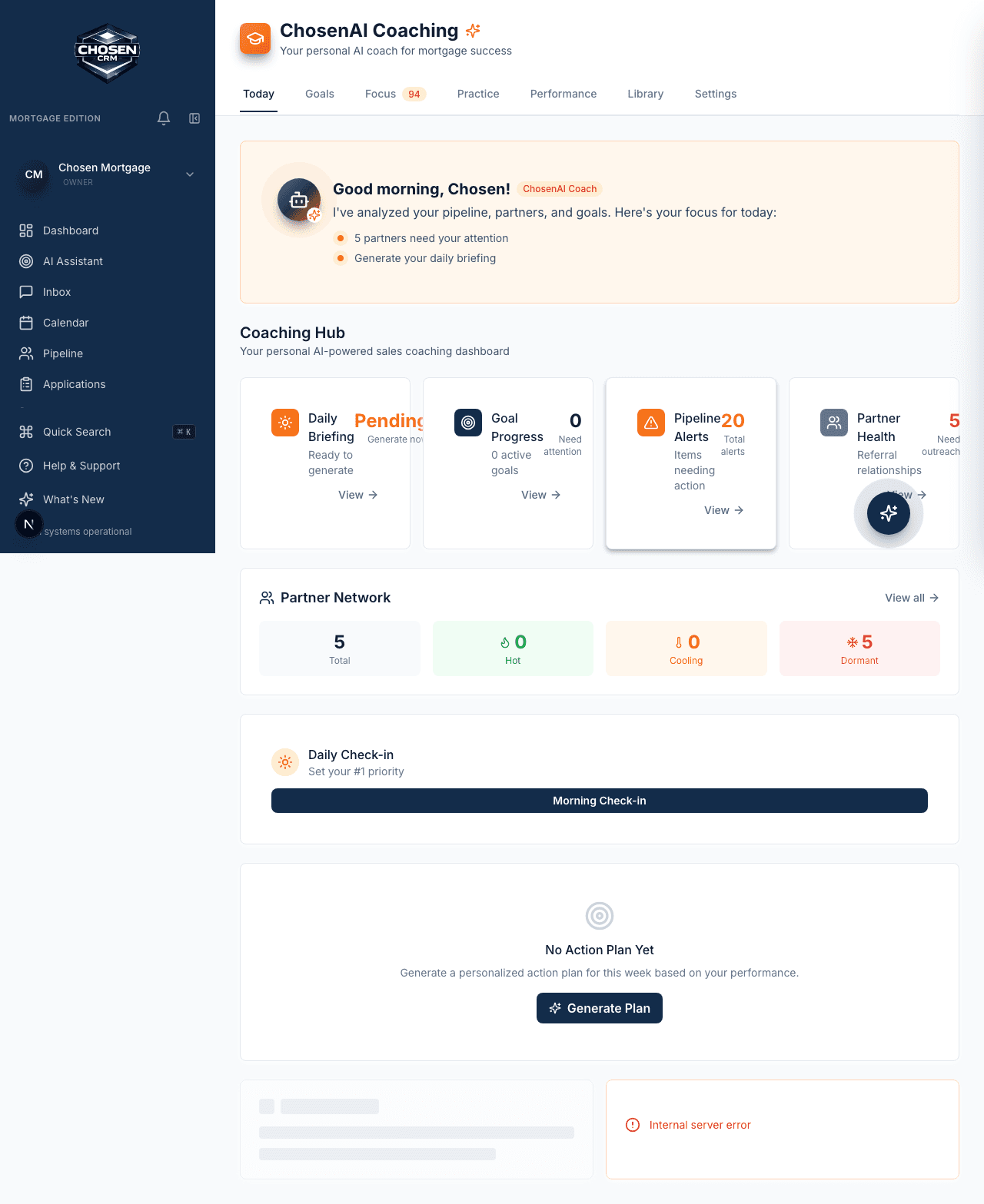 ChosenCRM AI coaching dashboard for loan officers