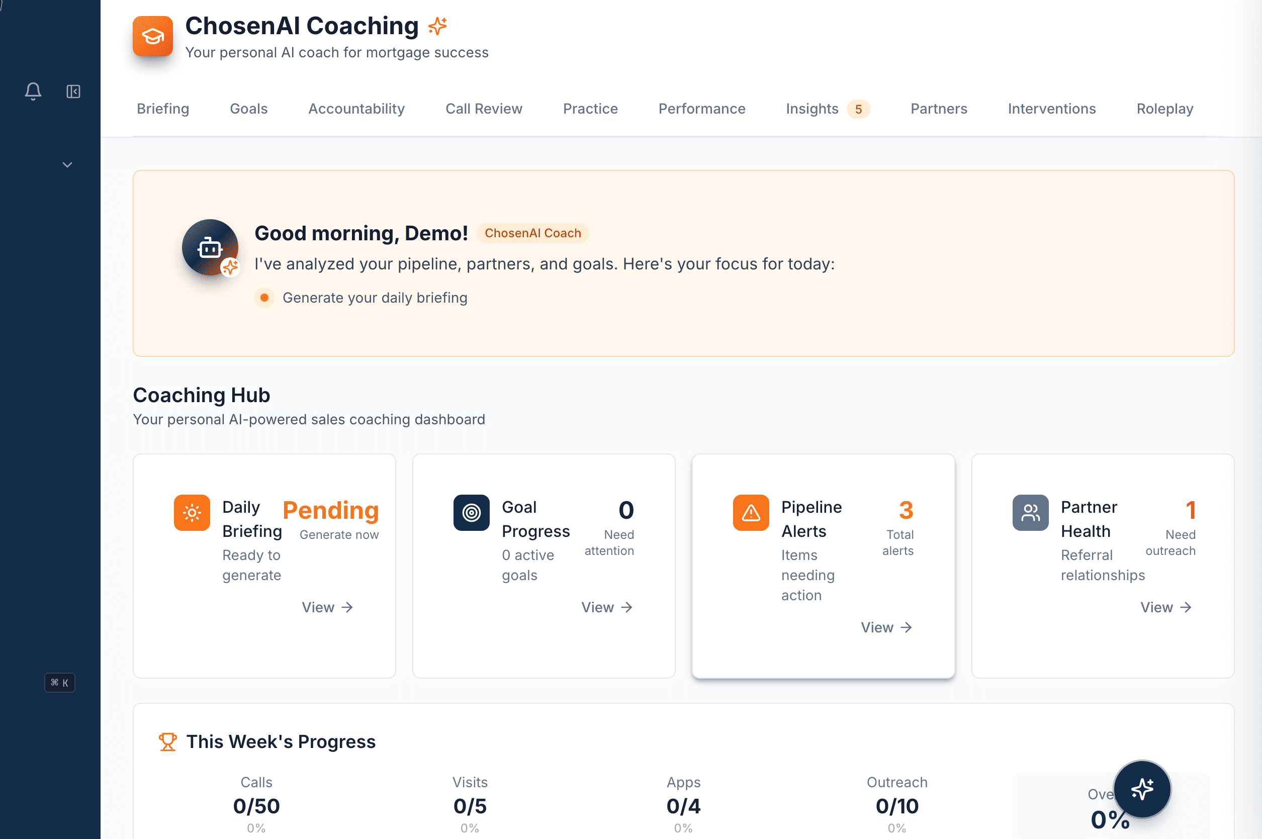 ChosenCRM AI Coaching Hub — personalized goals and accountability