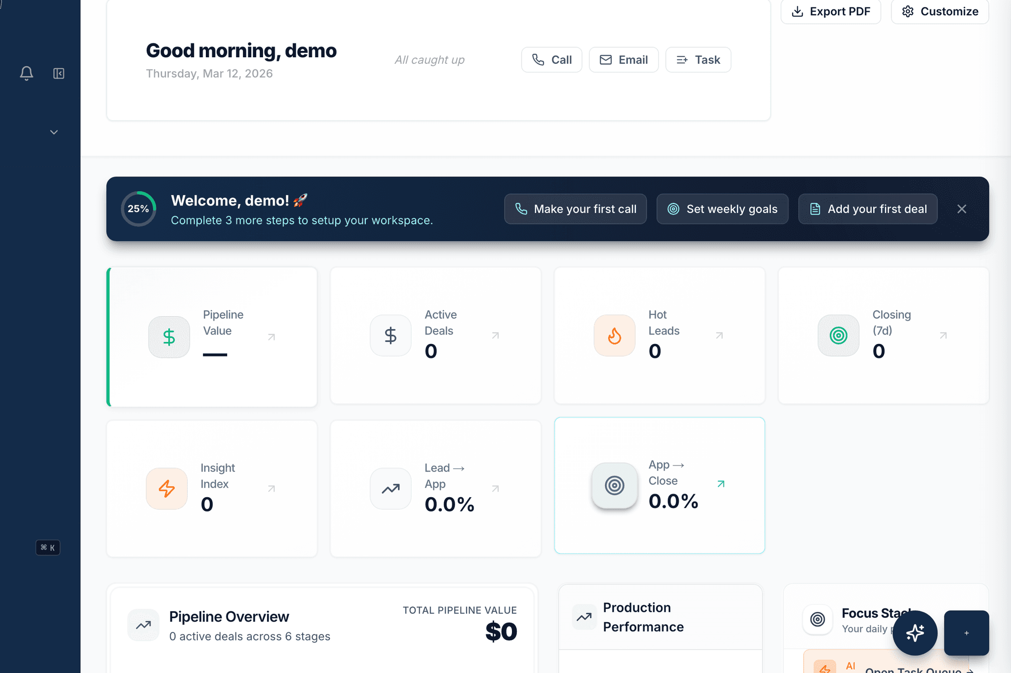 ChosenCRM Dashboard — AI-native mortgage CRM pipeline view