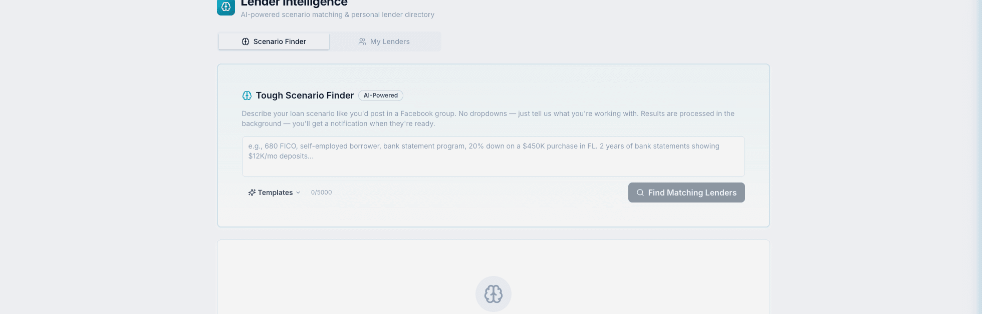 ChosenCRM Scenario Finder — AI-powered lender matching